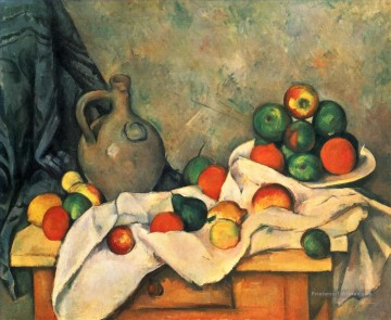  Het Tableaux - Pichet à rideaux et fruits Paul Cézanne